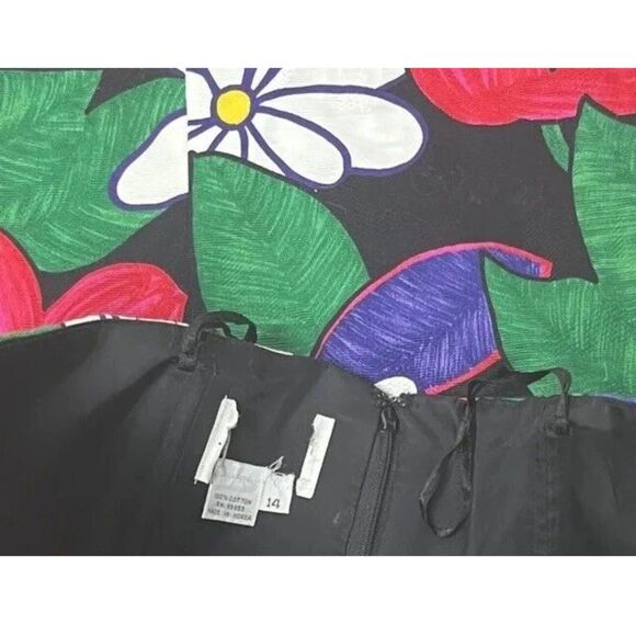 Leslie Fay Strapless Floral Maxi Dress 14 Vintage 80s Bold Mod Floral High Slit - Picture 6 of 7